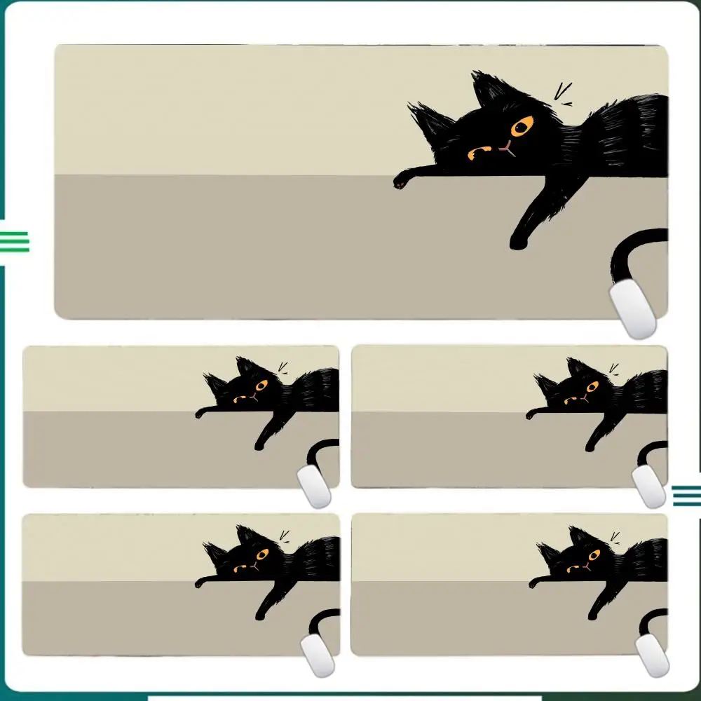 

Black Cat Illustration Mouse Pad Large Office Table Mats Computer Accessories Washable Non-slip Rubber with Precision Lock Edge