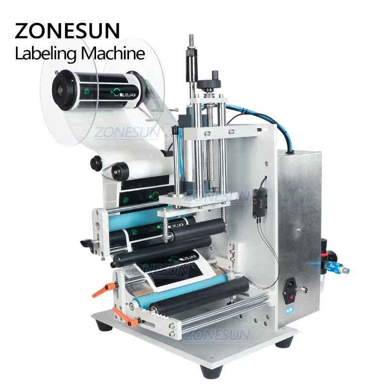 ZONESUN ZS-TB100SW Semi Automatic Packing Labels Machine Medicine Applicator Desktop Wider Sticker Round Bottle Labeling Machine