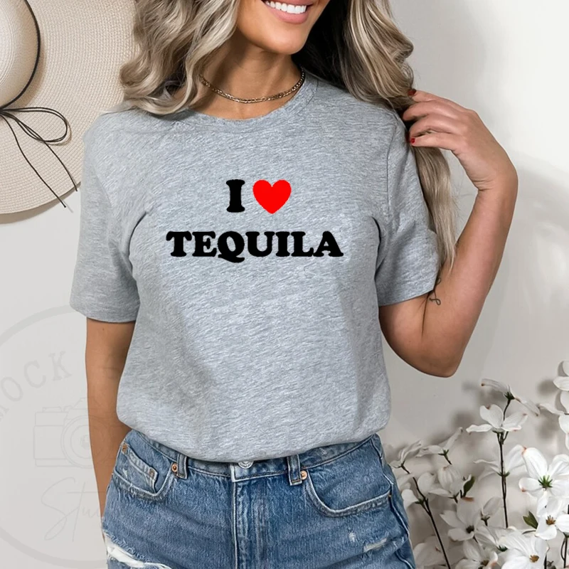 I Love Heart Tequila Women T Shirt Summer Fashion Vintage Graphic Tee O Neck Vintage T-shirt Ladies High Street Outfits Tshirts