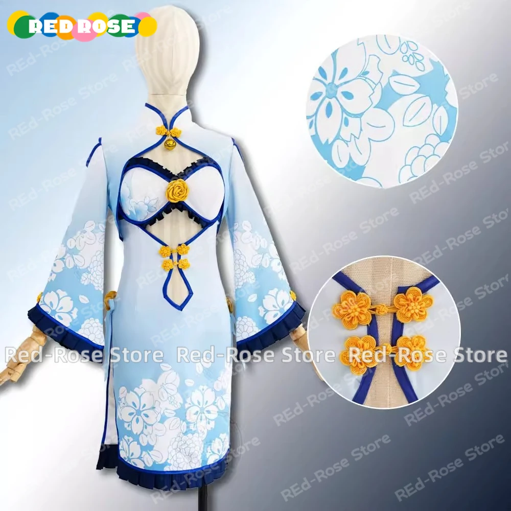 

Nekopara Chocola & Vanilla Cheongsam Cosplay Costume Uniform Dress with Hat Halloween Carnival Party Outfit for Women