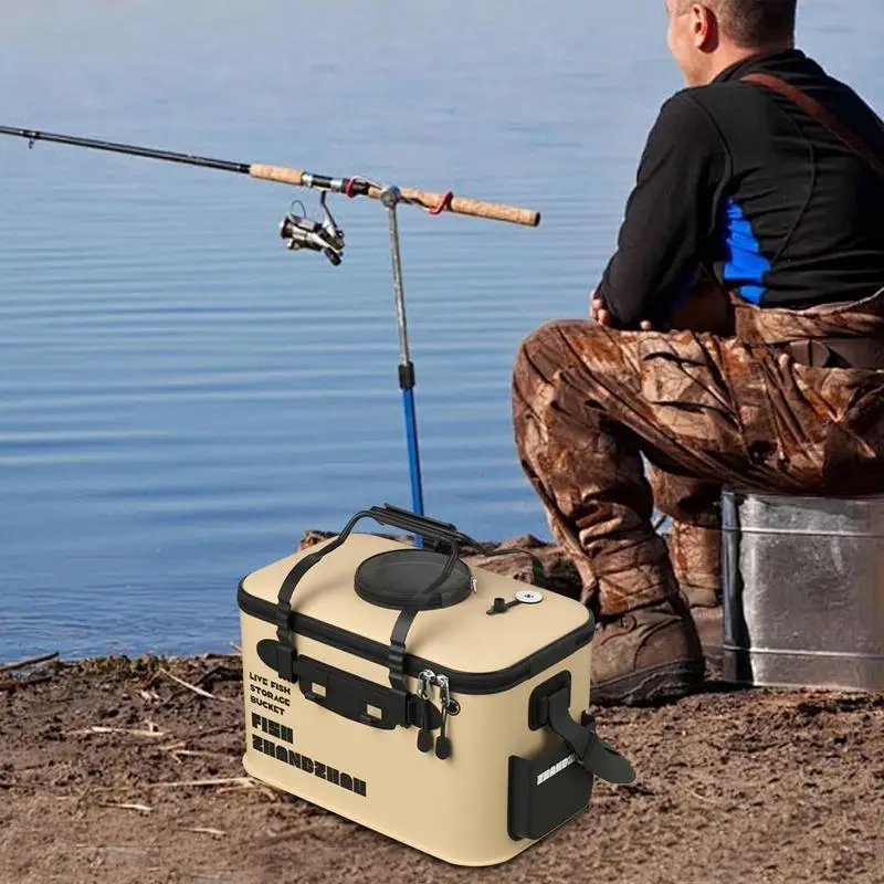 Fishing Bucket Folding Fish Bait Bucket EVA Water Tank 12L/22L Fishing Tackle Live Fish Box Portable Water Bag For Camp fishing