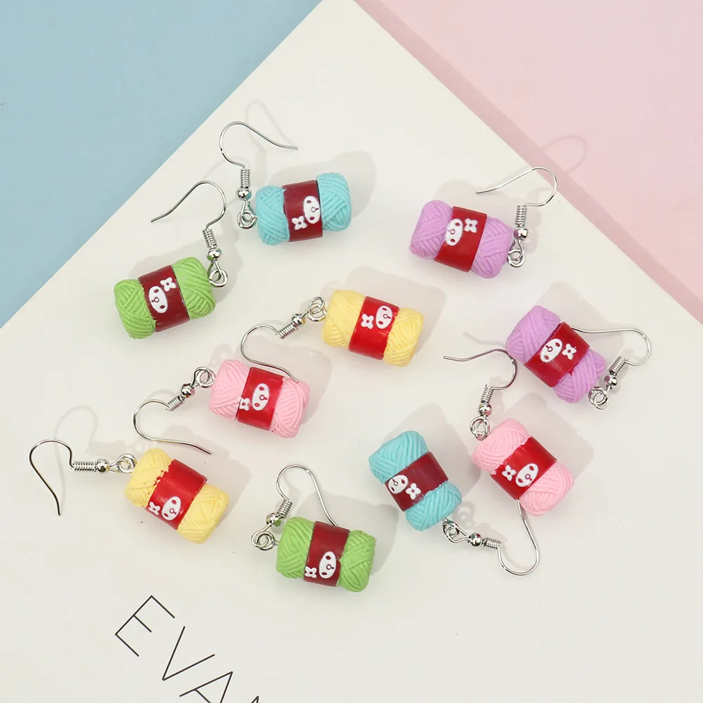 Creative Resin Yarn Ball Drop Earrings for Women Cute Candy Color Cartoon Dangle Earring Funny Jewelry Gifts