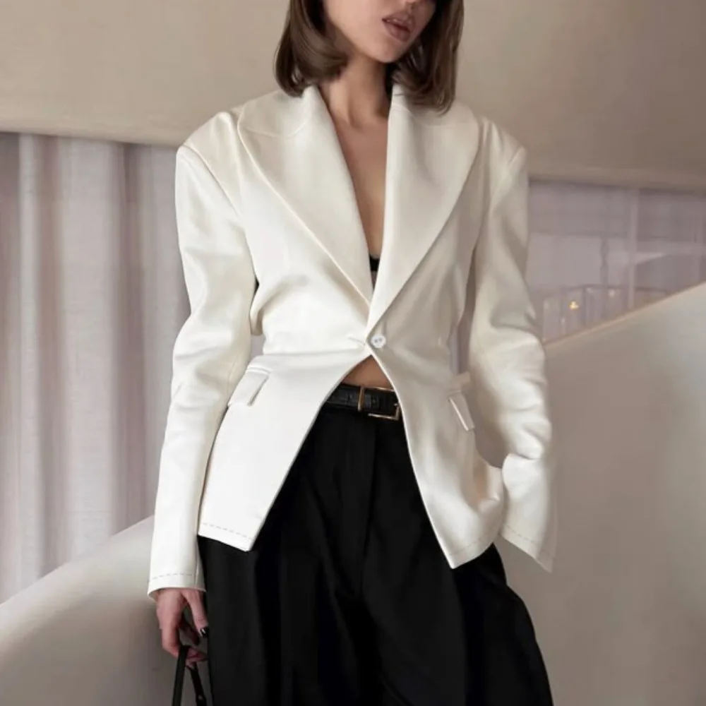 Light Luxury Single Button Office Blazers Spring and Autumn Women's Chic Slim Soft Warm Conference Interview Party Casual Jacket