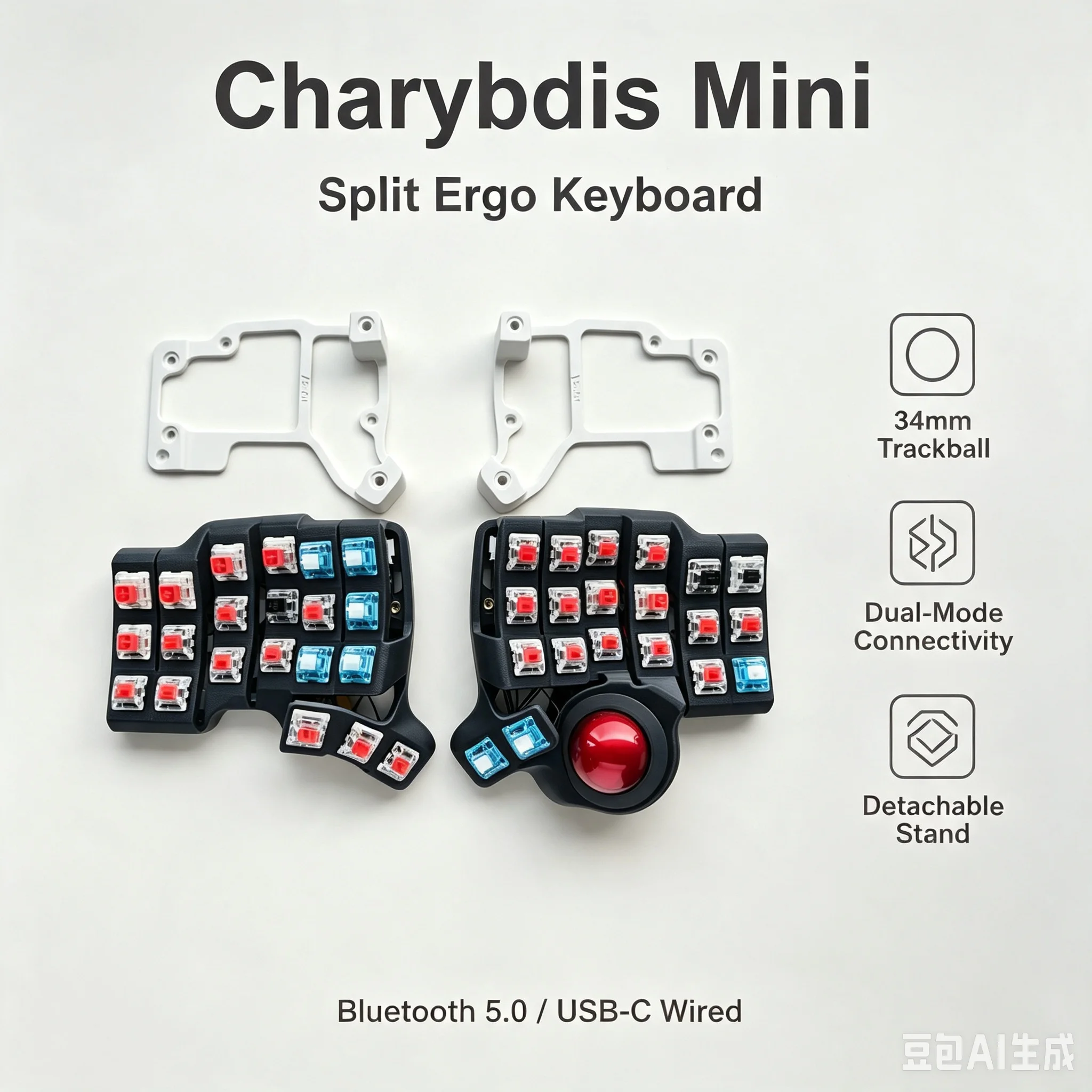 Charybdis Mini Trackball Split Keyboard Kit Hot Pluggable Zmk Studio Bluetooth Wireless 3x6 Separate Keyboard Ergonomics