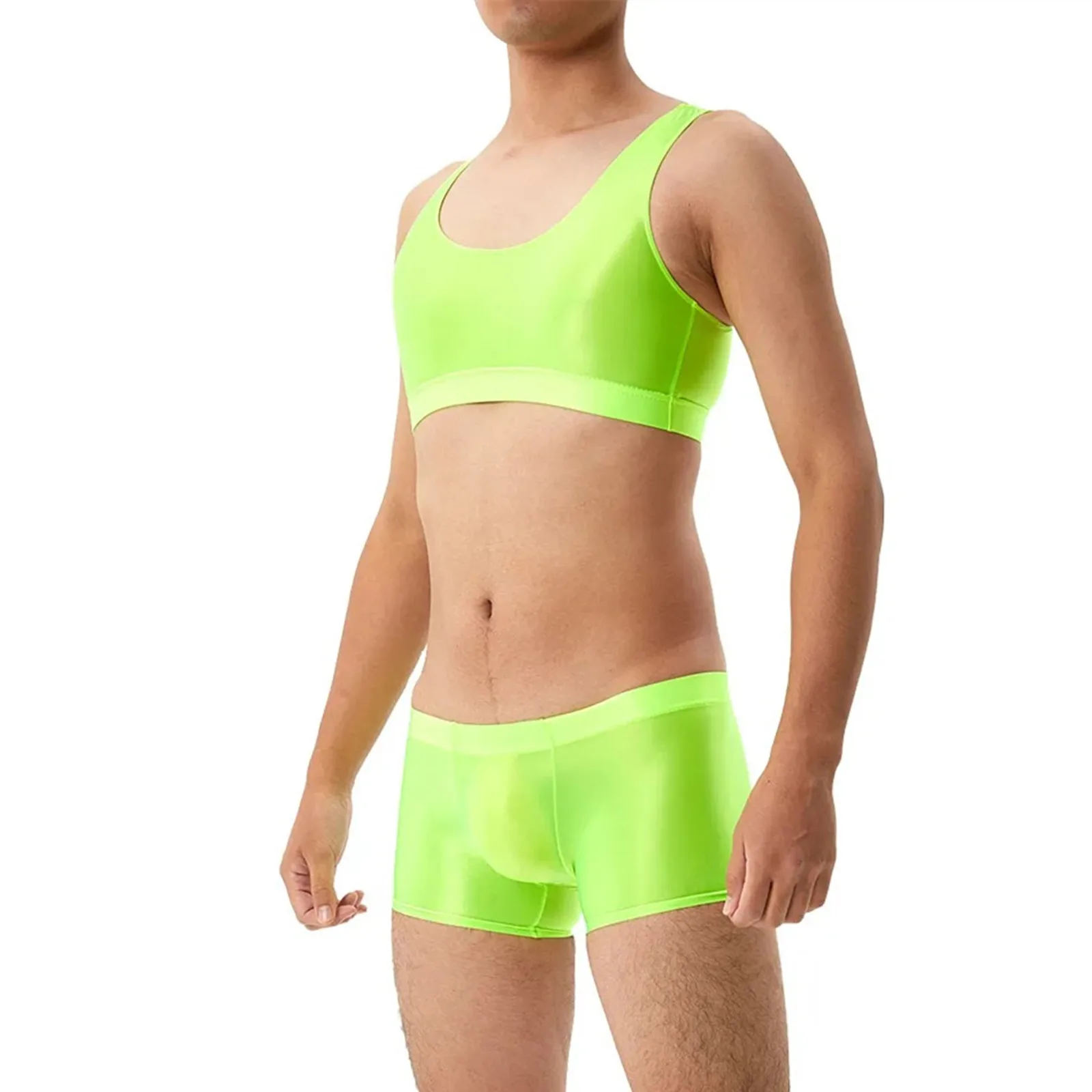 Set da bagno lucido da uomo senza maniche con scollo a U e scollo a barchetta con elastico in vita slip Boxer intimo per l'allenamento del nuoto