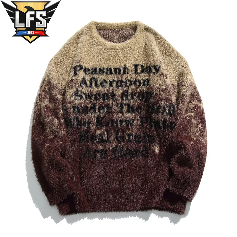 

Sweatshirt Men Winter Letter Gradient Sweater Pullover Loose Couple O-Neck Pullovers knitwear Fashion Casual Knitted Sweater