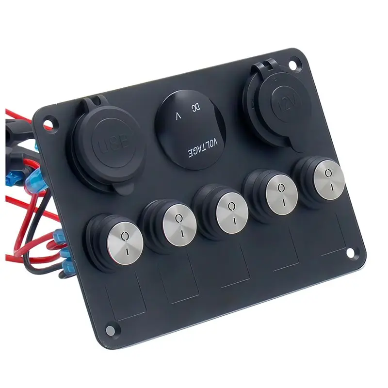 

USB 3.0 12V-24V 5 Button LED Switch Panel Light Toggle Volt Gauge For Car Marine Boat For Caravan Accessories