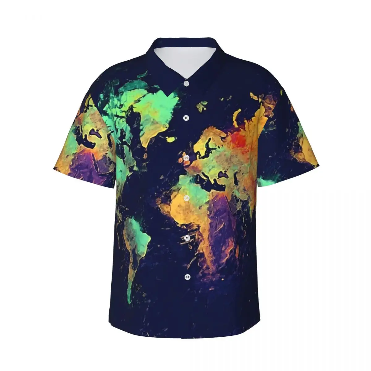 World Map 140 Vacation Shirt Men Global Map Art Casual Shirts Hawaiian Short-Sleeve Custom Trendy Oversized Blouses Gift