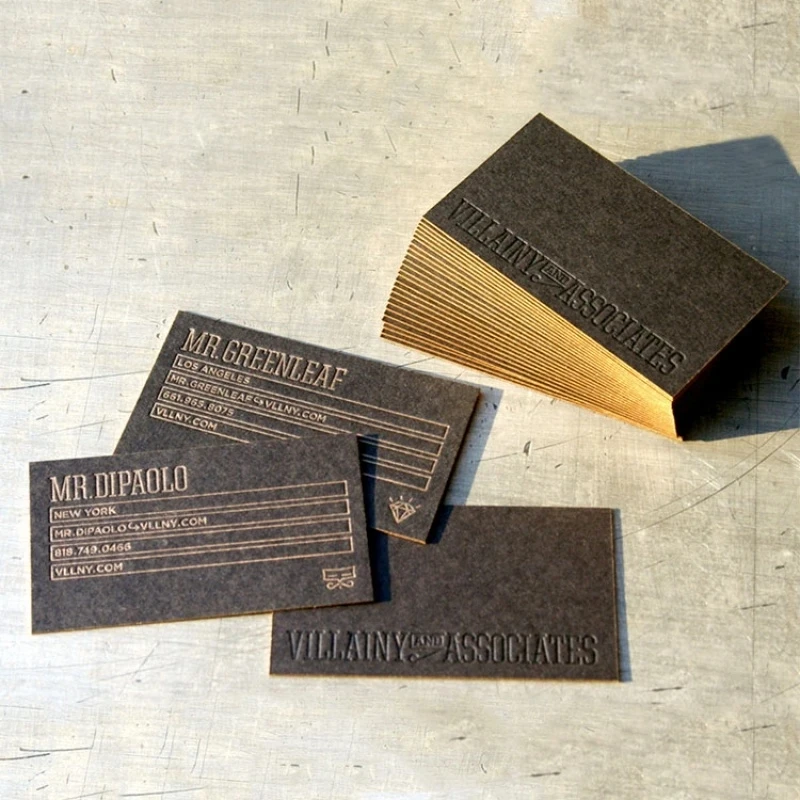 Customized.product.High Quality Black Gold Telephone Embossed Stamping Business Card Printing