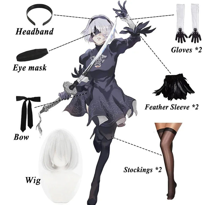 Nier Automata 2B cosplay costume women sexy dresses YoRHa No. 2 Type B clothes uniform wig suit Halloween party costumes wa5574