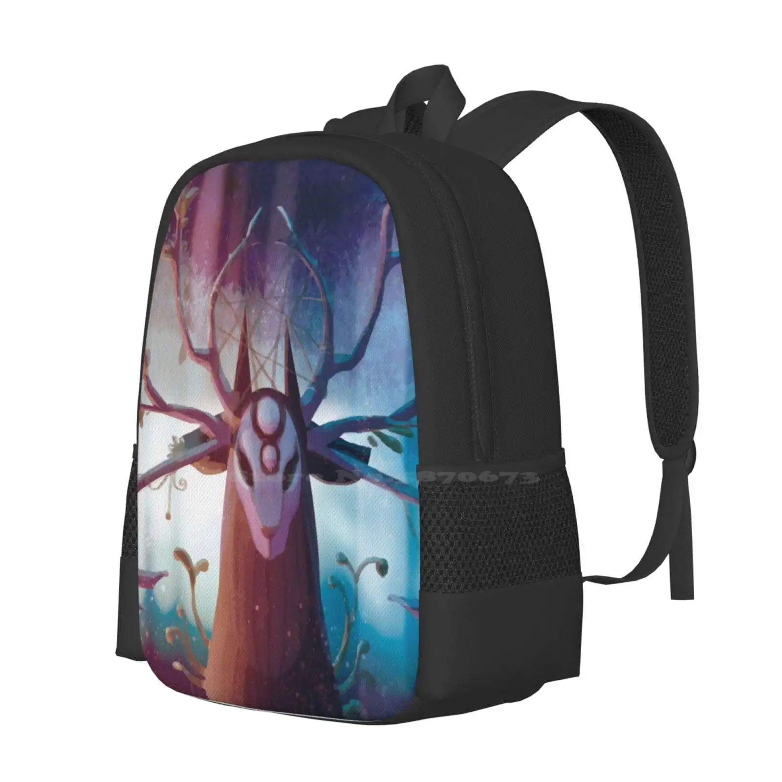 Mochila Alpha Stag para estudiante, bolsa de viaje para portátil, escuela, ciervo, plantas del bosque, flores, criaturas de fantasía