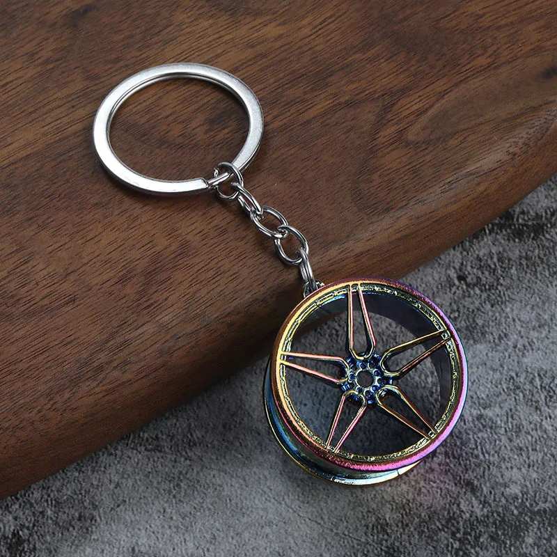 Fashion Alloy Car Key Ring Trendy Metal Wheel Hub Rotary Bearing Keychain Disc Brake Clip Pendant Daily Use Accessory