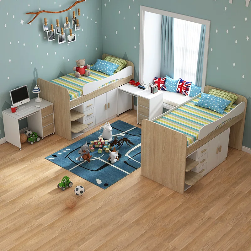 

Half-height children's bed boy small apartment space-saving multi-functional desk bed integrated twin combination bed 0.9 meters