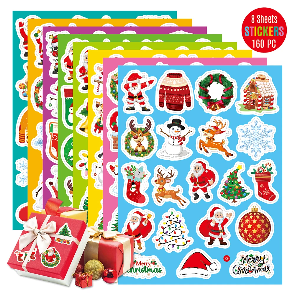 

20/40/80/160pcs Kawaii Christmas Cartoon Stickers Snowman Santa Claus Sticker Scrapbooking Fridge Car Stationery Decorative Gift