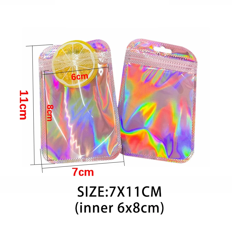 50 stuks iriserende zelfsluitende zakken roze laser plastic zakjes hersluitbare ritssluiting verpakking voor sieraden display retail tassen - afbeelding 1
