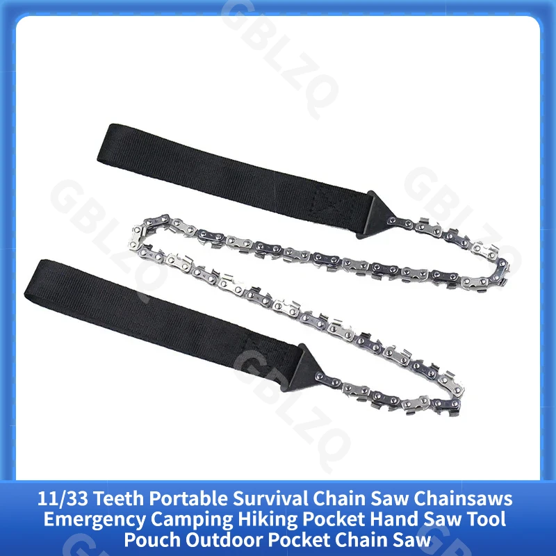 11/33 Teeth Portable Survival Chain Saw Chainsaws Emergency Camping Hiking Pocket Hand Saw Tool Pouch Outdoor Pocket Chain Saw