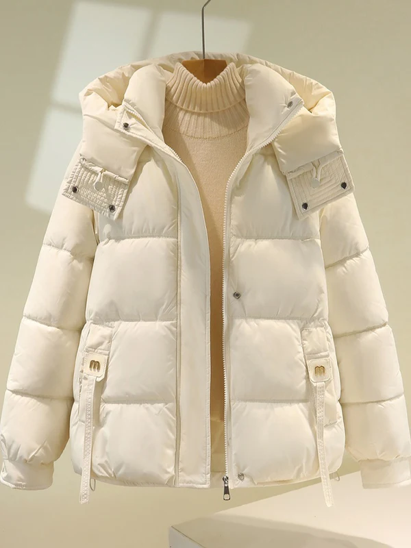 

Women's ort Puffer Jaet 2025 New Loose Cotton Coat Winter Thiened Bread Sle Coat Hooded Outerwear Korean Sle