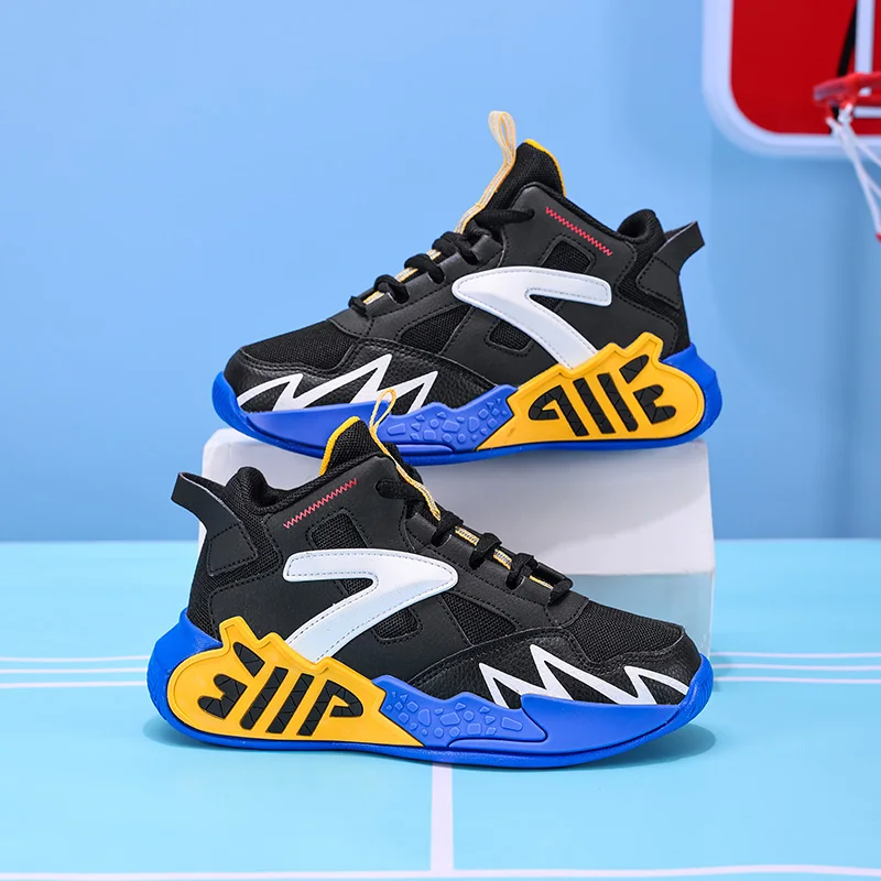 

High Quality Children's Sneakers Boys Basketball Shoes Breathable Running Sports Shoes Outdoor Non-slip Kids Basket Trainers