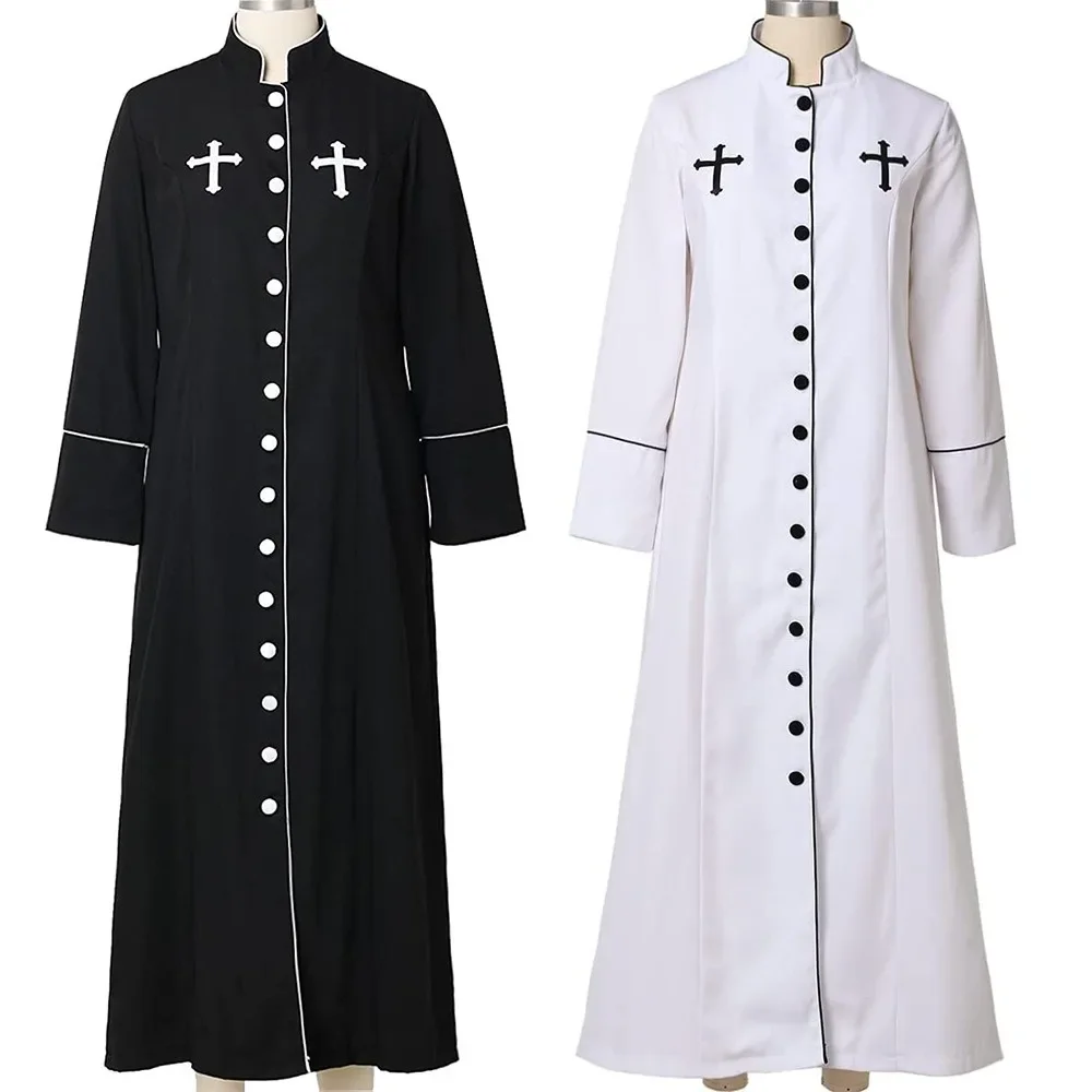 

New Church Clergy Priest Priest Clothing Women's Priest Robe Roman Cassette Stand-up Collar Clothing Halloween Costumes for Men