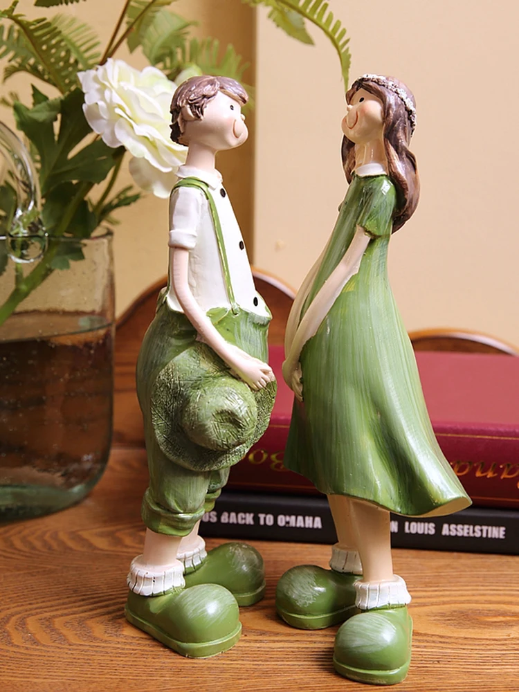 American Country Forest Sunlight Green Life Couple Drifting Style Wedding Celebration Doll Figurine Resin Decoration Home Decor