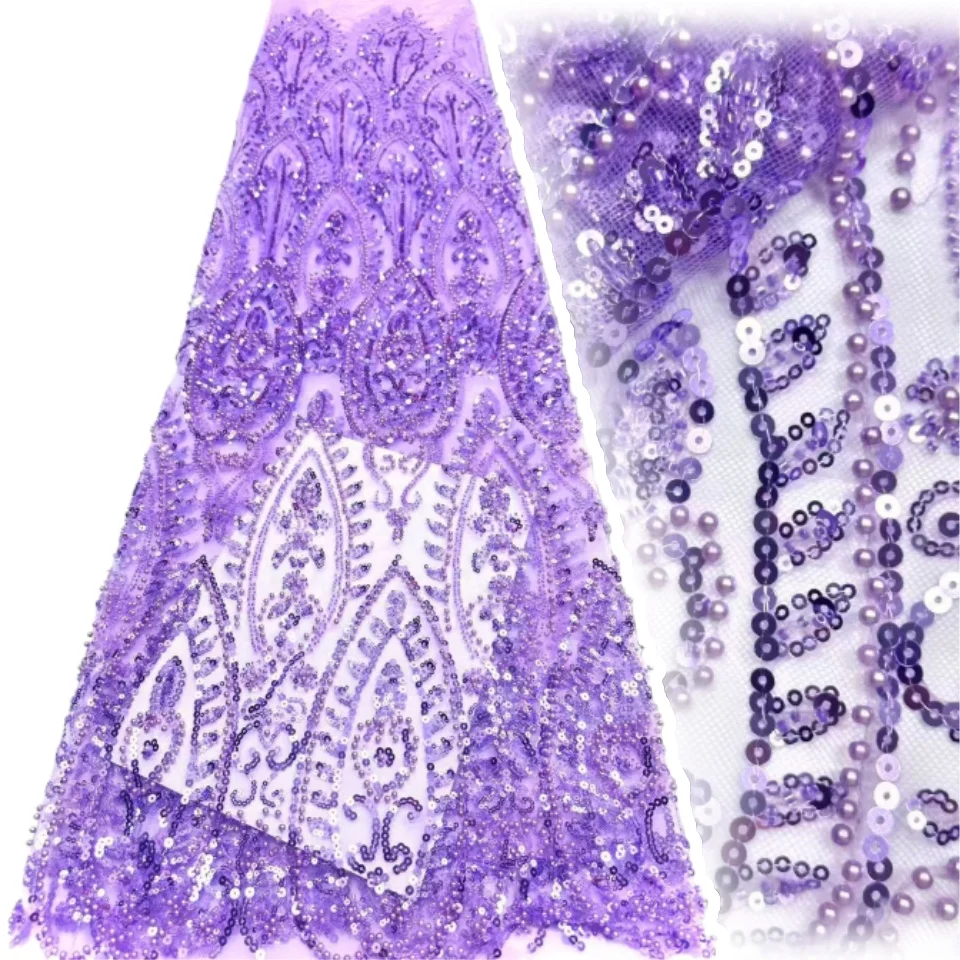 

Luxury African Beaded Lace Fabric 2026 High Quality French Nigerian Mesh Sequin Lace Fabric for Party Evening Dress Sewing 2250