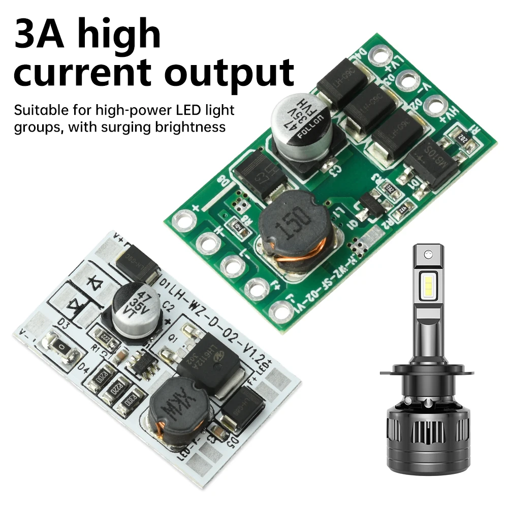DC 9-18V Automotive LED Headlight Driver Board: 9V 3A Constant-Current Power Supply for Single or Dual Headlights