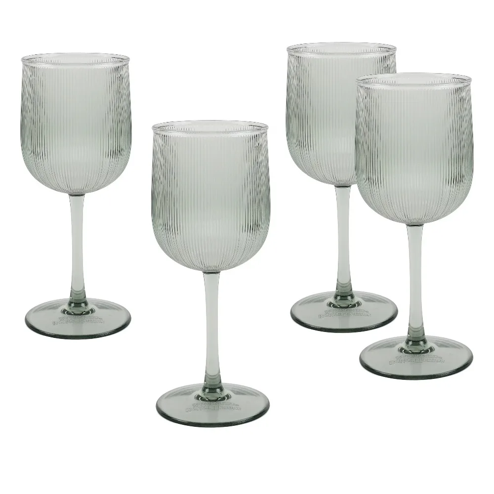 Ribbed Tritan Wine Glasses Set of 4 Unbreakable BPA Free Green Goblets Modern Cups for Kitchen Dining Bar Party Dishwasher Safe
