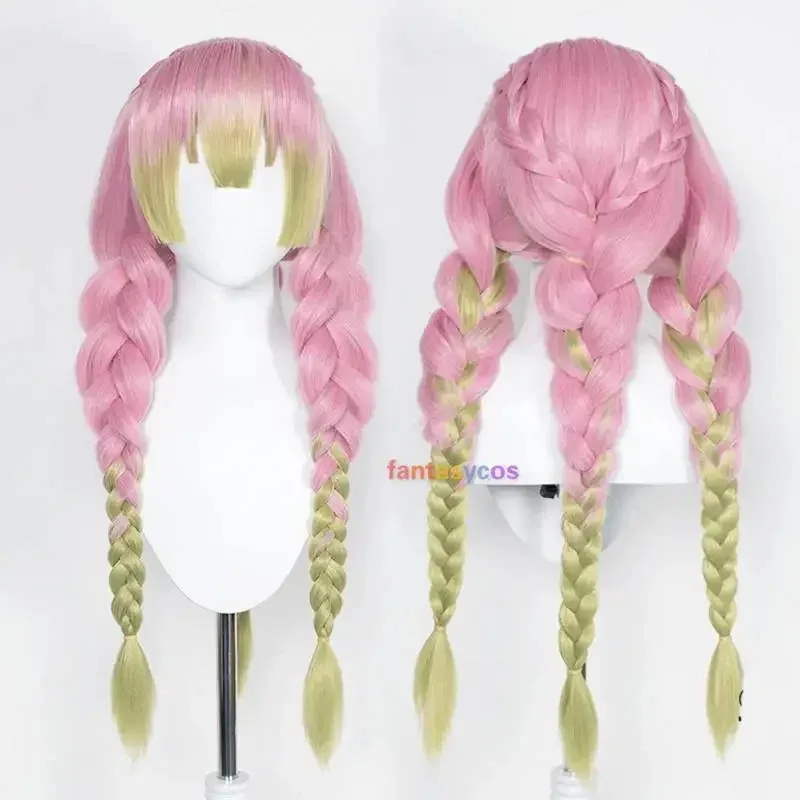 

Kanroji Mitsuri Wig Kimetsu No Yaiba Cosplay Costume Long Pink Mixed Green Braid Wigs Party Hair for Halloween Role Play Party