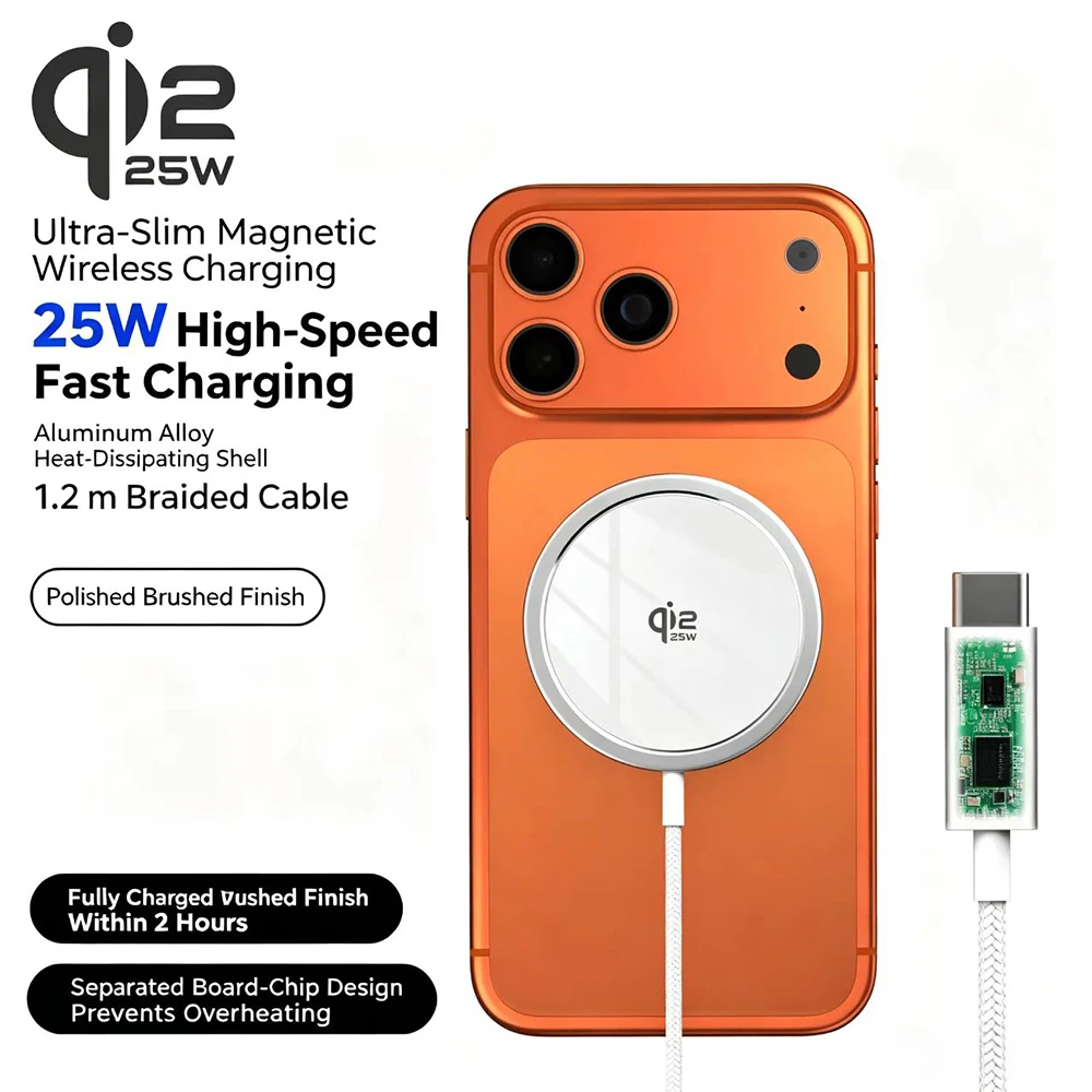 Qi2.2 Wireless Chargers 25W Magnetic Induction Fast Charging For Macsafe IPhone17 16 15 ProMax‌ 5W Airpods Series Xiaomi Samsung