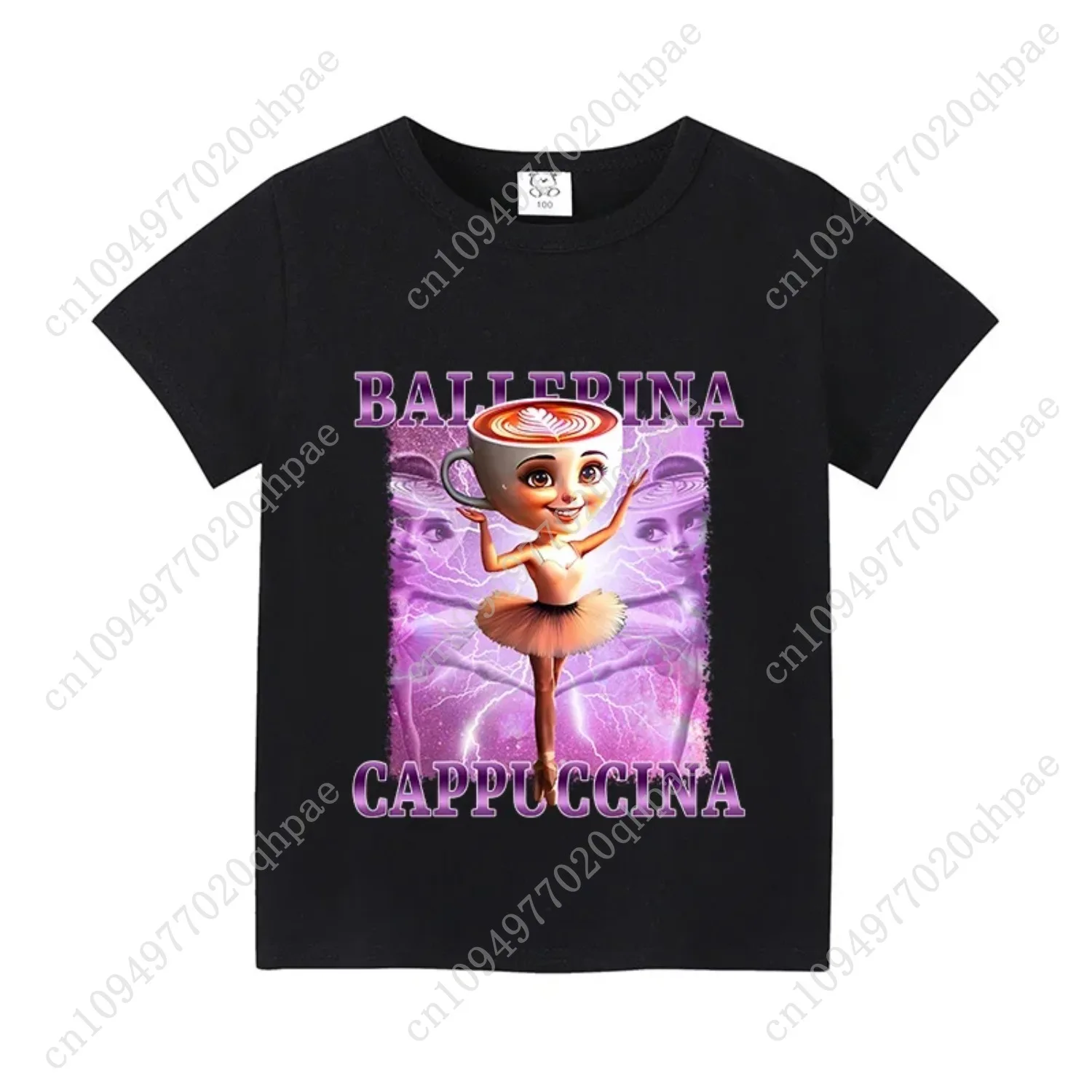 Camiseta à manches courtes pour enfants, animales cerveau italiano, capuchino Assassino, hauts pour enfants, mème fun, mignon, v