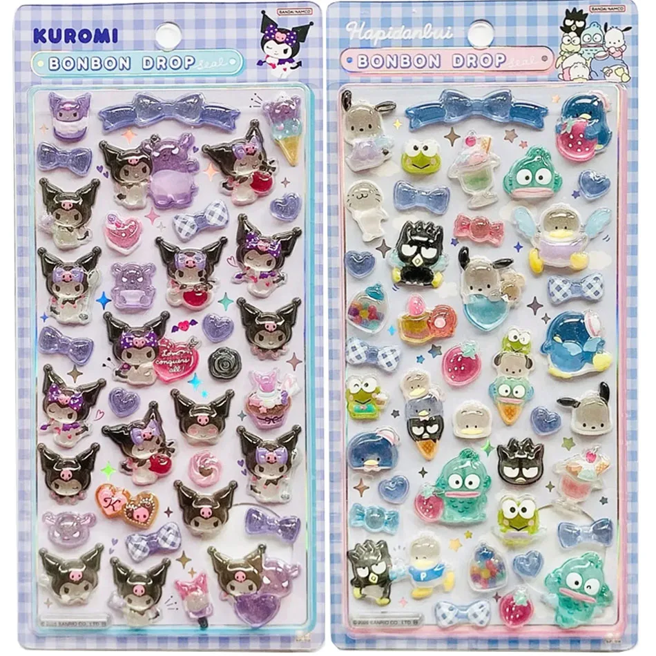 Autocollants 3D Sanrio, dessin animé mignon Hellokitty Kuromi cannelle, autocollant décoratif en cristal de gelée transparente, coque de téléphone, jouet pour enfants, DIY bricolage