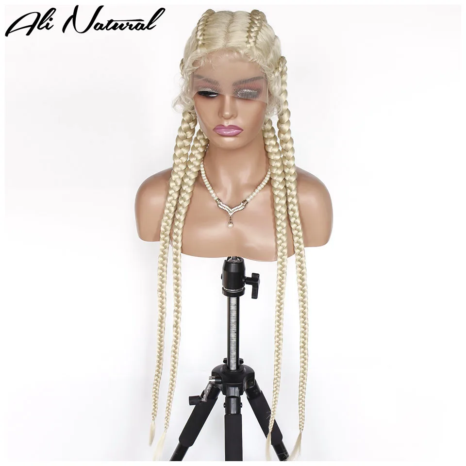 

#613 Blonde Synthetic Twisted Braids Wigs Box Braided Wig With Baby Hair Honey Color Long 4 Braids Handmade Cornrow Braid Wig