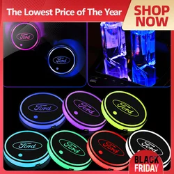 2PC LED Illuminated Car Water Cup Coaster Auto Interior Atmosphere Light Coaster For Ford Fiesta Ranger Focus Kuga Mustang MAX