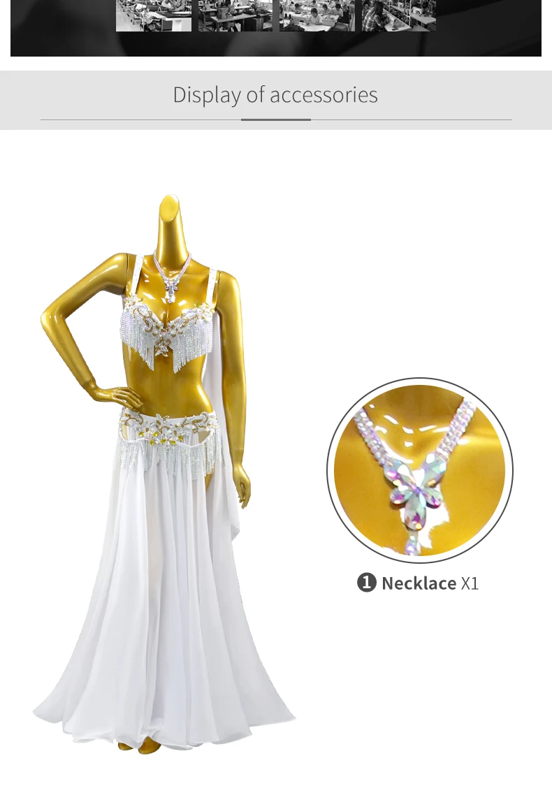 Bauchtanz-Anzug für Damen, Abendkorsett-Kleid, Übungskleidung, Bühnen-Bauchtanz, Arabische Caderines, Unterrichtskleidung, Tanzkleidung, Langer Rock – Detail 4