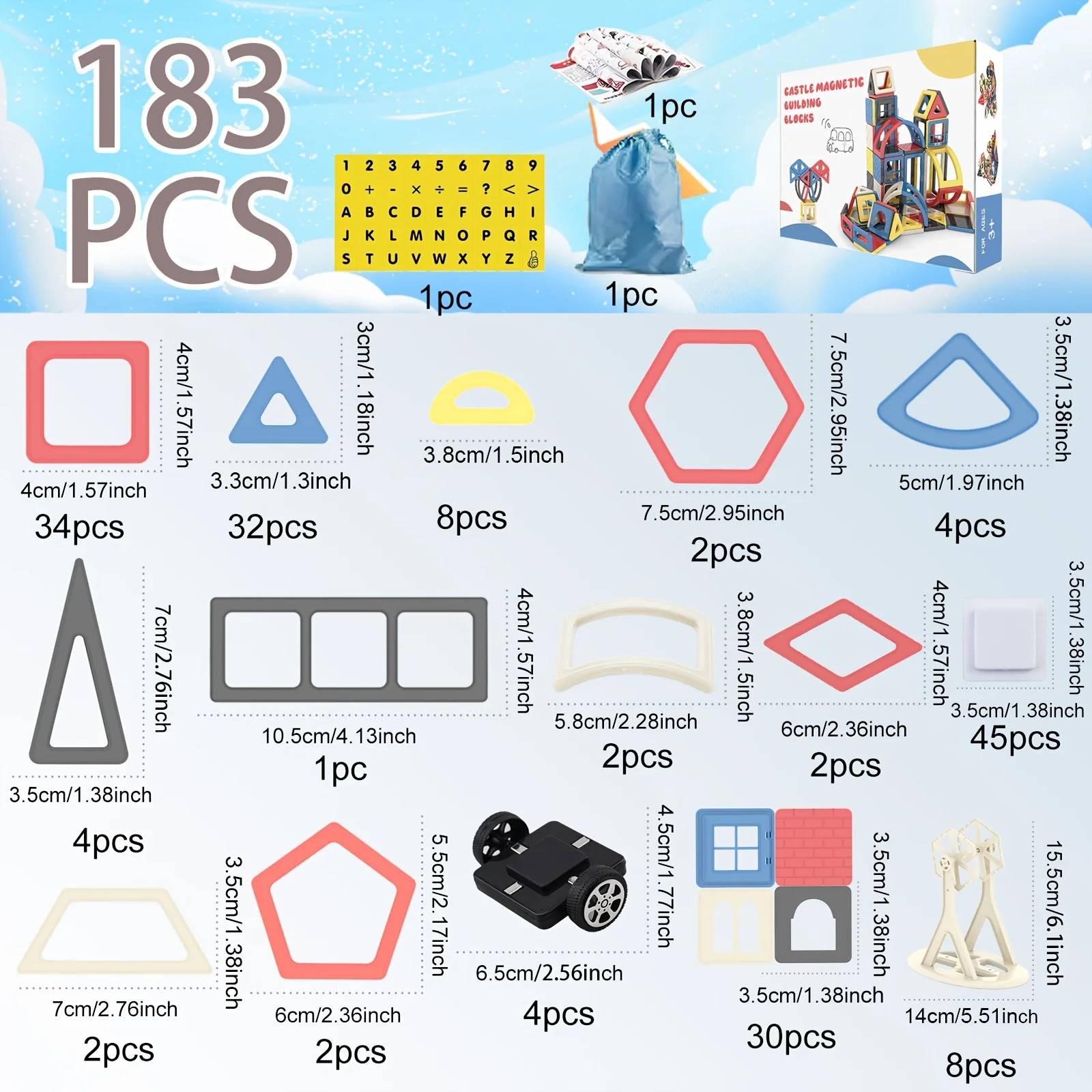 Mini-Größe, 183 Stück, magnetische Fliesen, 3D-Magnetbausteine-Set, pädagogisches Konstruktionsspielzeug für Jungen und Mädchen, STEM