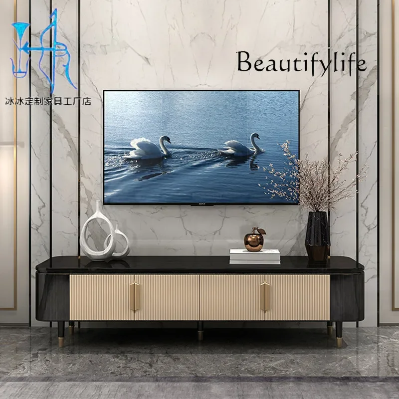 

European low cabinet modern simple light luxury solid wood TV cabinet coffee table combination master bedroom decorative