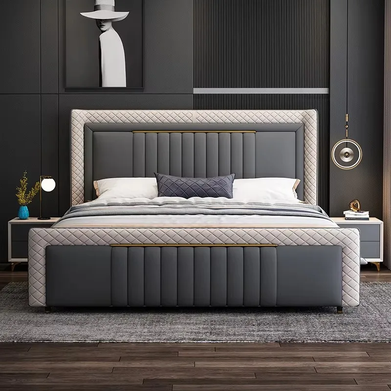 High Quality Bedroom Furniture Set Deluxe King Modern Bed Frame Double Leather Comfort Bed