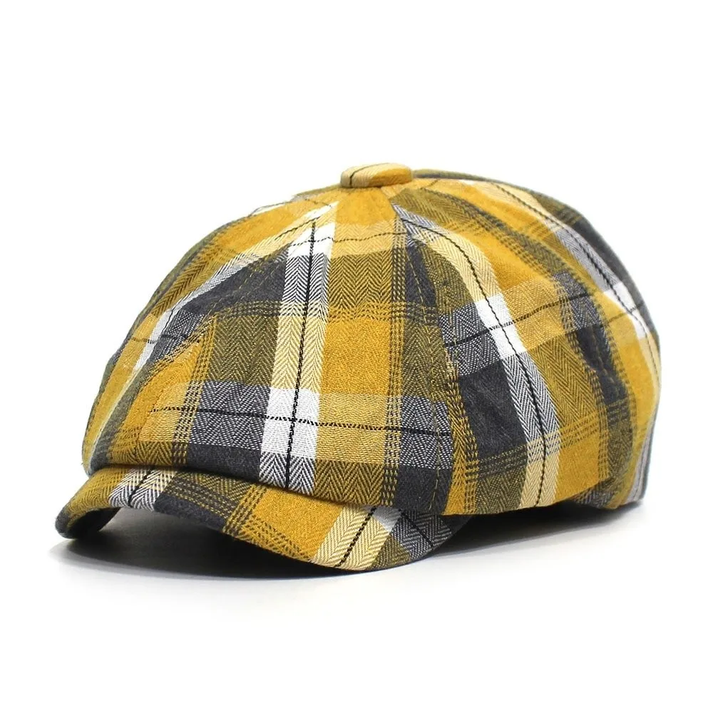 New Short Brim Plaid Beret Hat Breathable Thin Lightweight Octagonal Cap Casual Vintage Newsboy Cap Office
