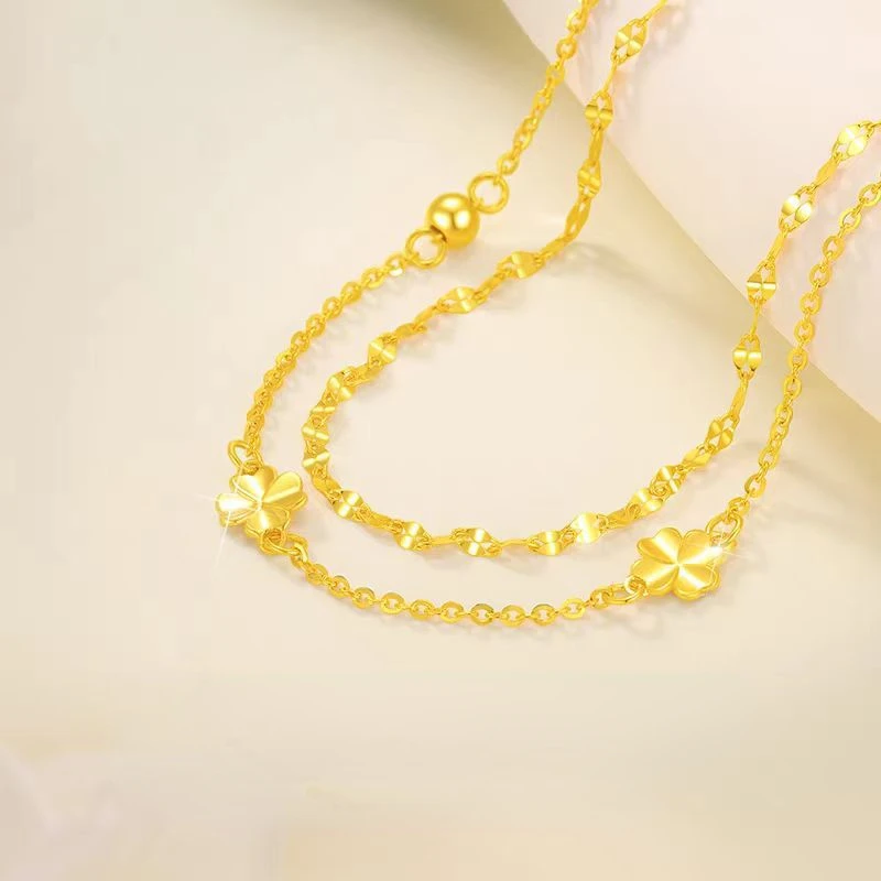 18 K Gold Lucky Four Leaf Clover Bracelet for Women Exquisite O Chain Bracelet Wedding Trendy Party Jewelry Gifts