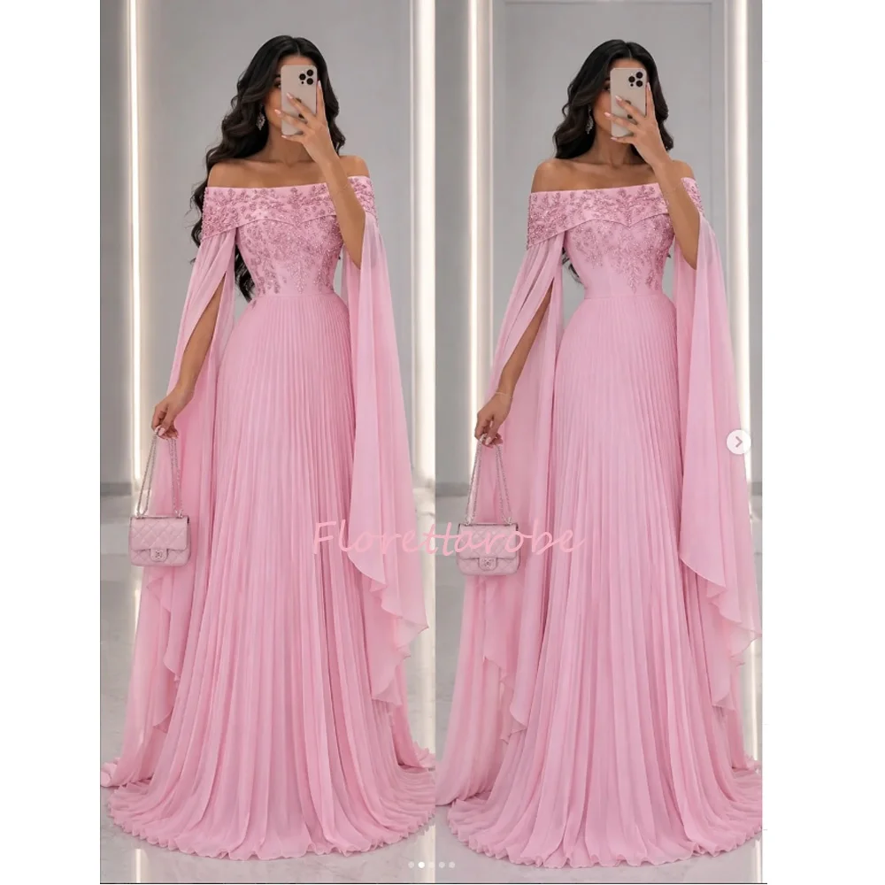 

Elegant Off Shoulder Appliques Beads Evening Dress A-Line Arabic Party Prom Dresses For Women Customized