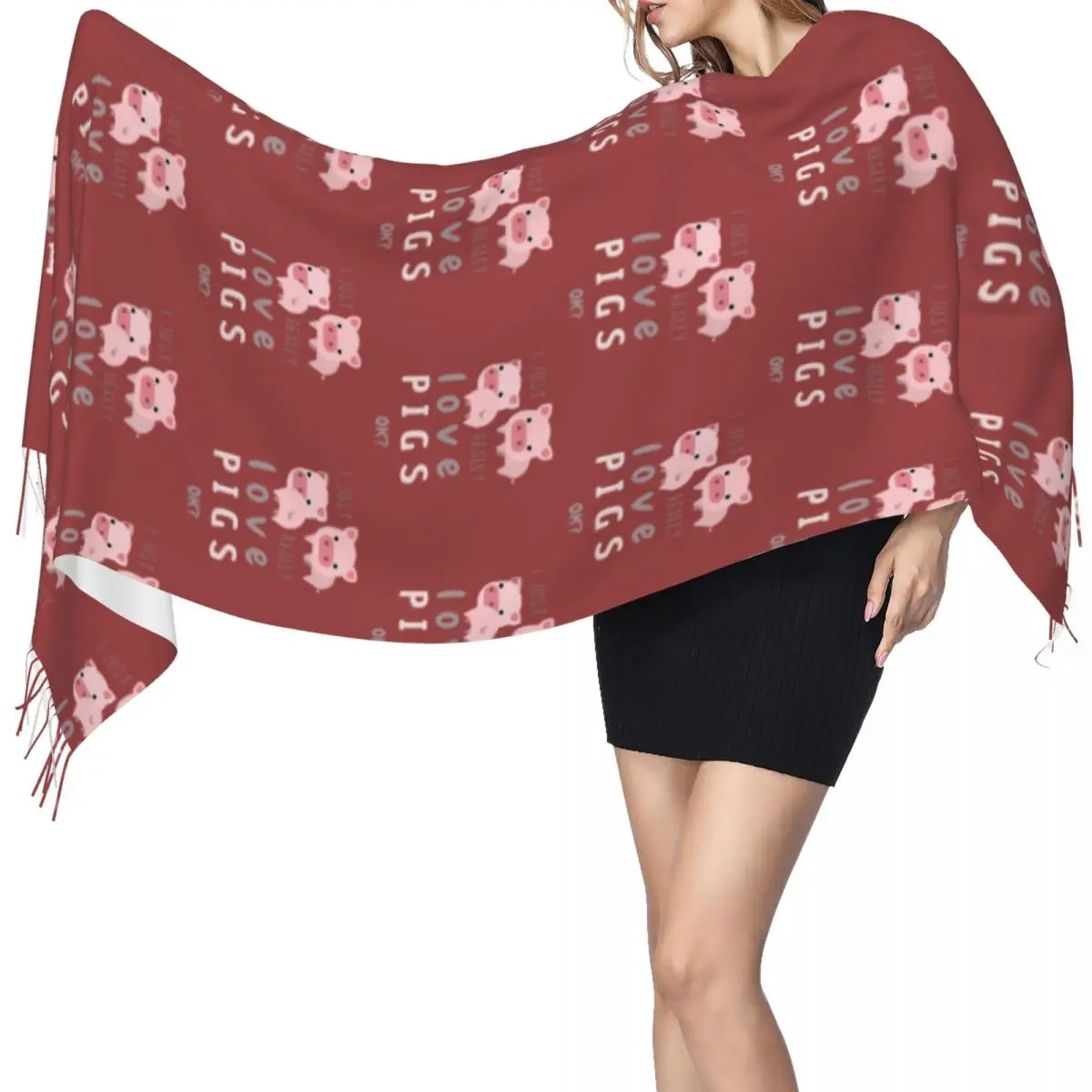 

Забавные свиньи для любителей свиней, шарф с кисточками, женские мягкие теплые шали и накидки, большая осенне-зимняя шаль