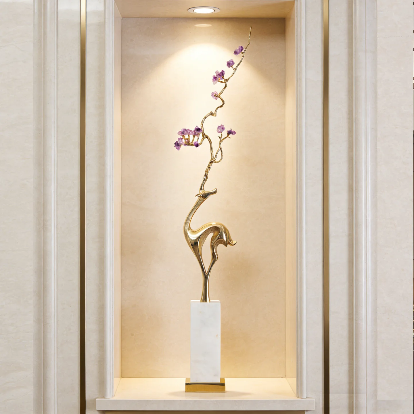 Amethyst copper deer ornament villa living room floor-to-ceiling entrance staircase corner