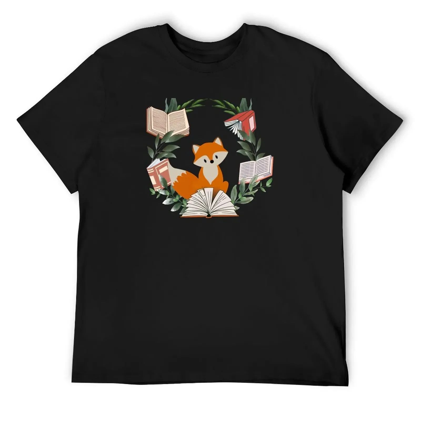 

Cute fox books leaves T-Shirt basketball graphic tees graphic t shirts heavyweights mens t shirts top quality