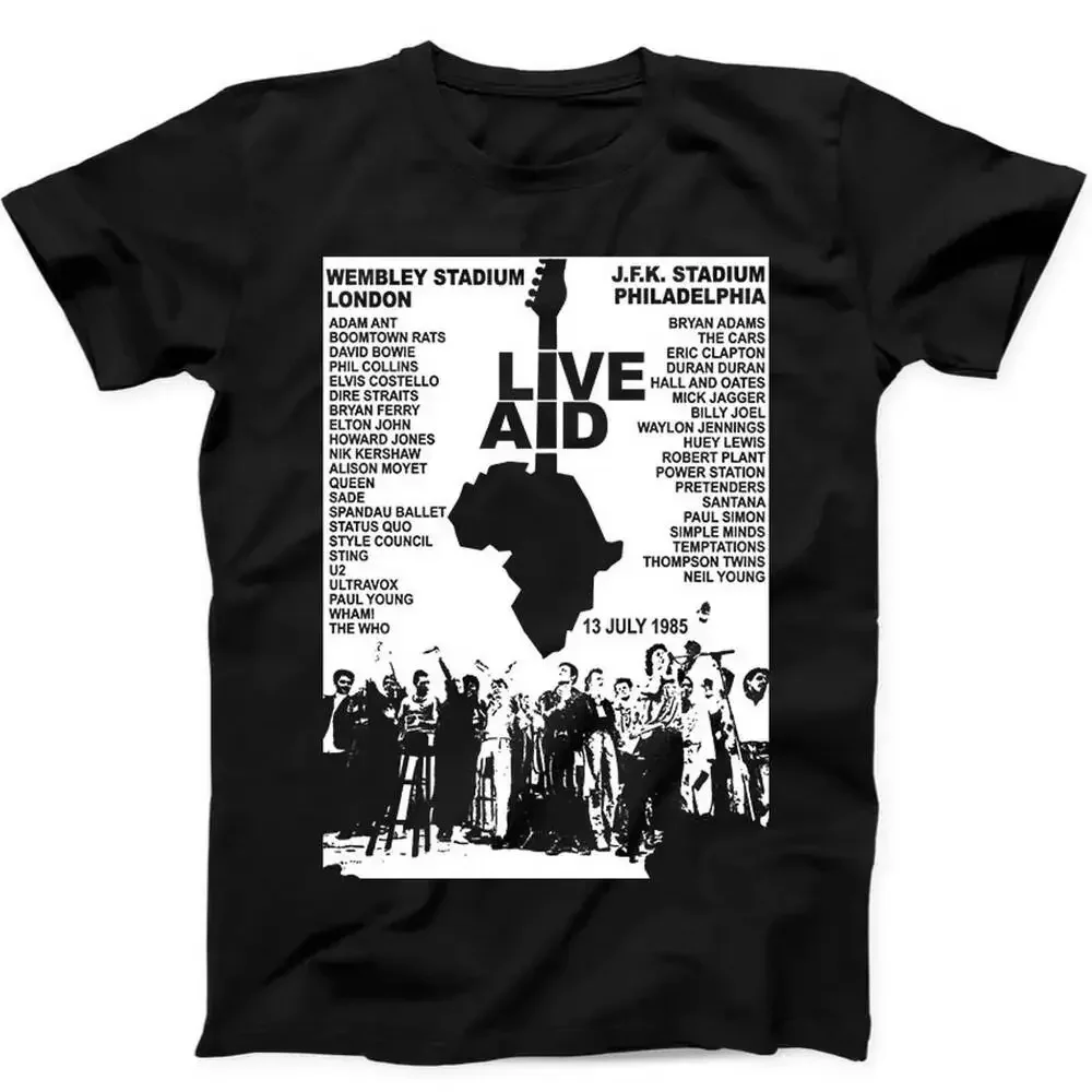 

Live Aid Concert Music Gig Event Live 1985 Wembley 80s Gift Tee Black T Shirt 30