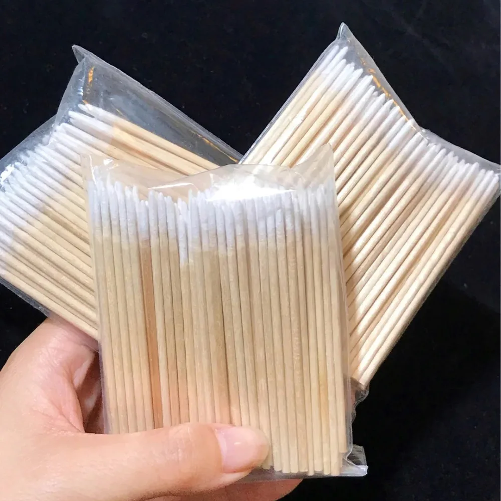 100/300/500Pcs Nails Wood Swab Clean Sticks Bud Tip Wooden Cotton Head Manicure Detail Corrector Nail Polish Remover Tools 10CM