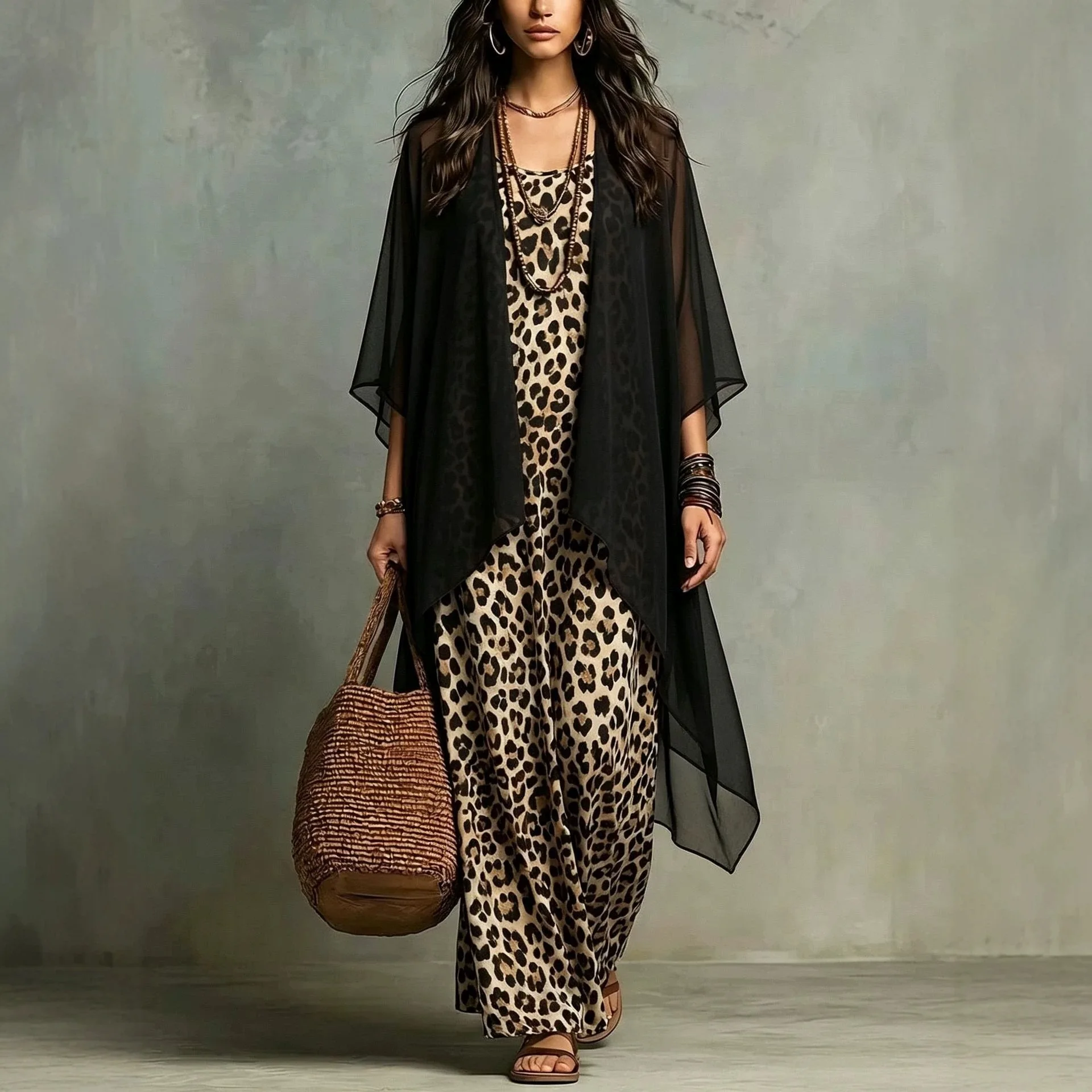 Women Dresses 2026 New Spring autumn leopard print halter dress+solid color cardigan two-piece suits women's clothing vestidoes