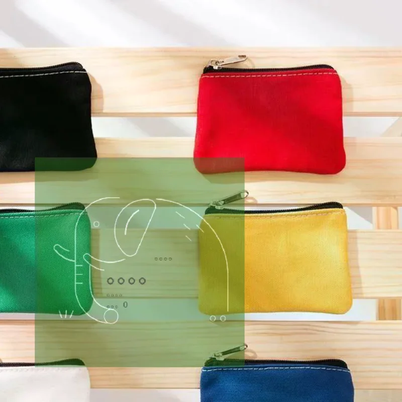 Mini Canvas Coin Purse Smooth Operating Metal Zipper Multiple Colors Mini Pouch for Teenagers School Daily Use