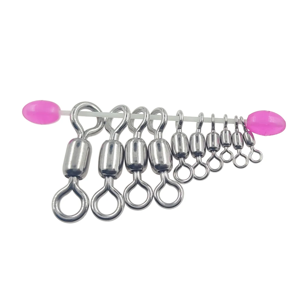 20-1000 PCS 304 Stainless Steel Fishing Crane Rolling Swivel Barrel Fishing Swivels Hook Line Connector Fishing Tackle