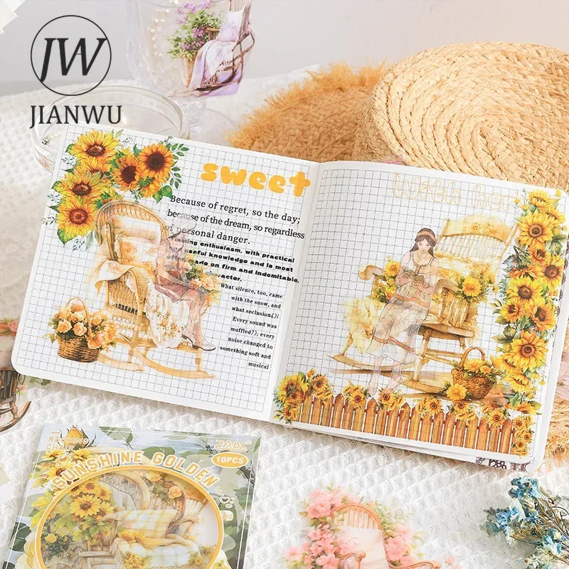 JIANWU Warm Wind Chanting Chair Series Vintage Flower Landscaping Material Collage PET Sticker Creative DIY Journal Stationery