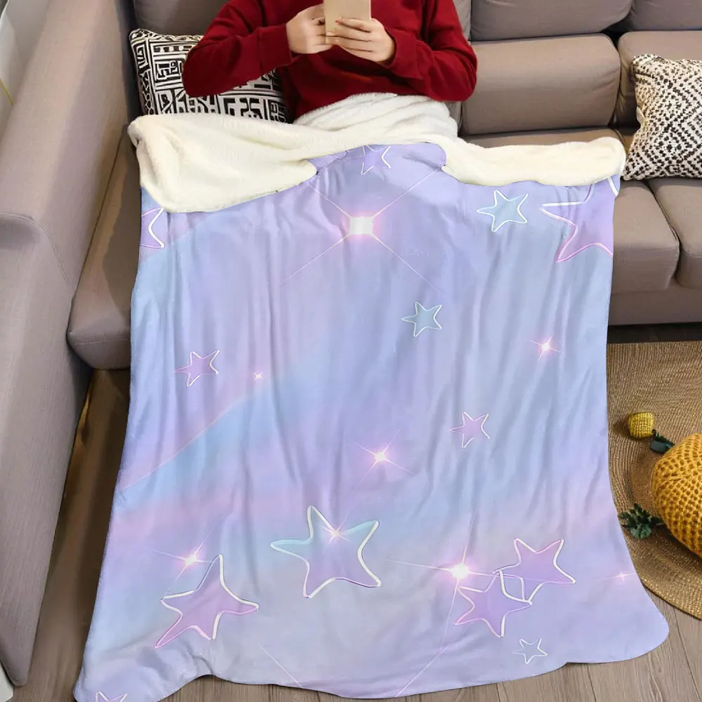 Pastel Star Hologram Flannel Blanket Warm Soft Halloween Christmas Decorative Couch Warm Cozy All-Season Gift